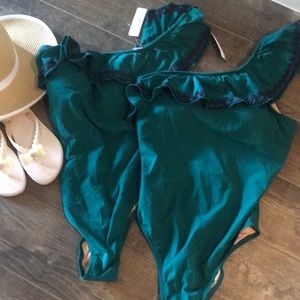 NWT J. Crew One-shoulder Ruffle Rick Rack Swimsuit